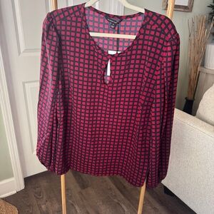 41 Hawthorn Red and Black Long Sleeve Blouse